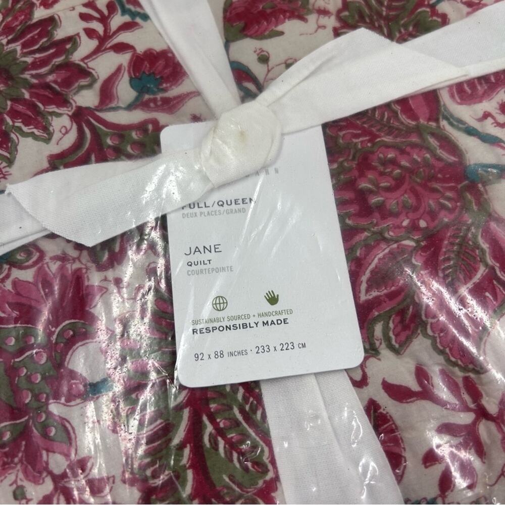 Pottery Barn Jane Floral Handcrafted Reversible Quilt Full Queen Bedding NWT - Picture 4 of 9